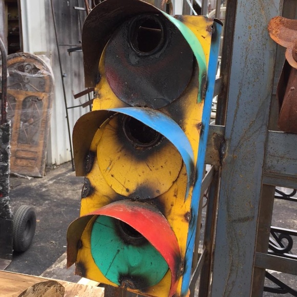 Stop Light Bird House Recycled Metal, multi-colored med., stop light, rustic art